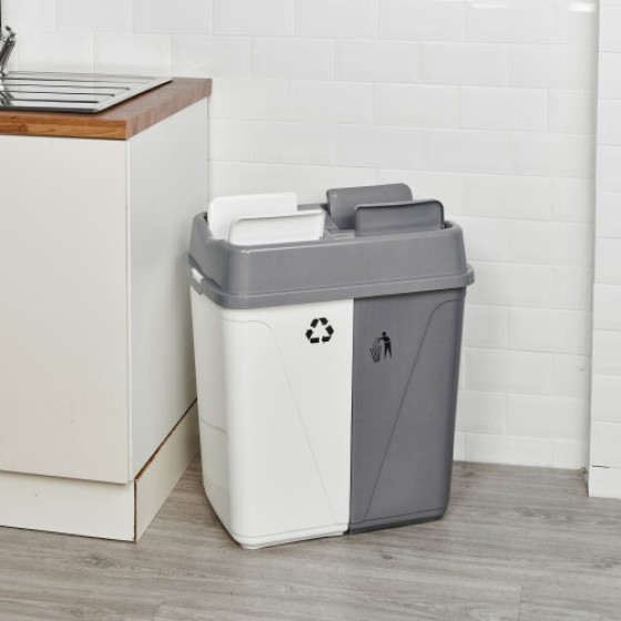 (100L White/Grey) 40L/60L/100L Dual Compartment Kitchen Trash Bin Base Connector